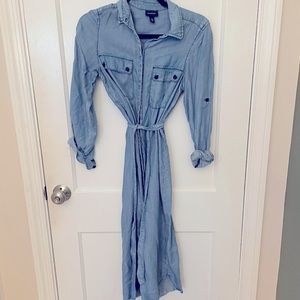We Wore What Denim Belted Midi Dress